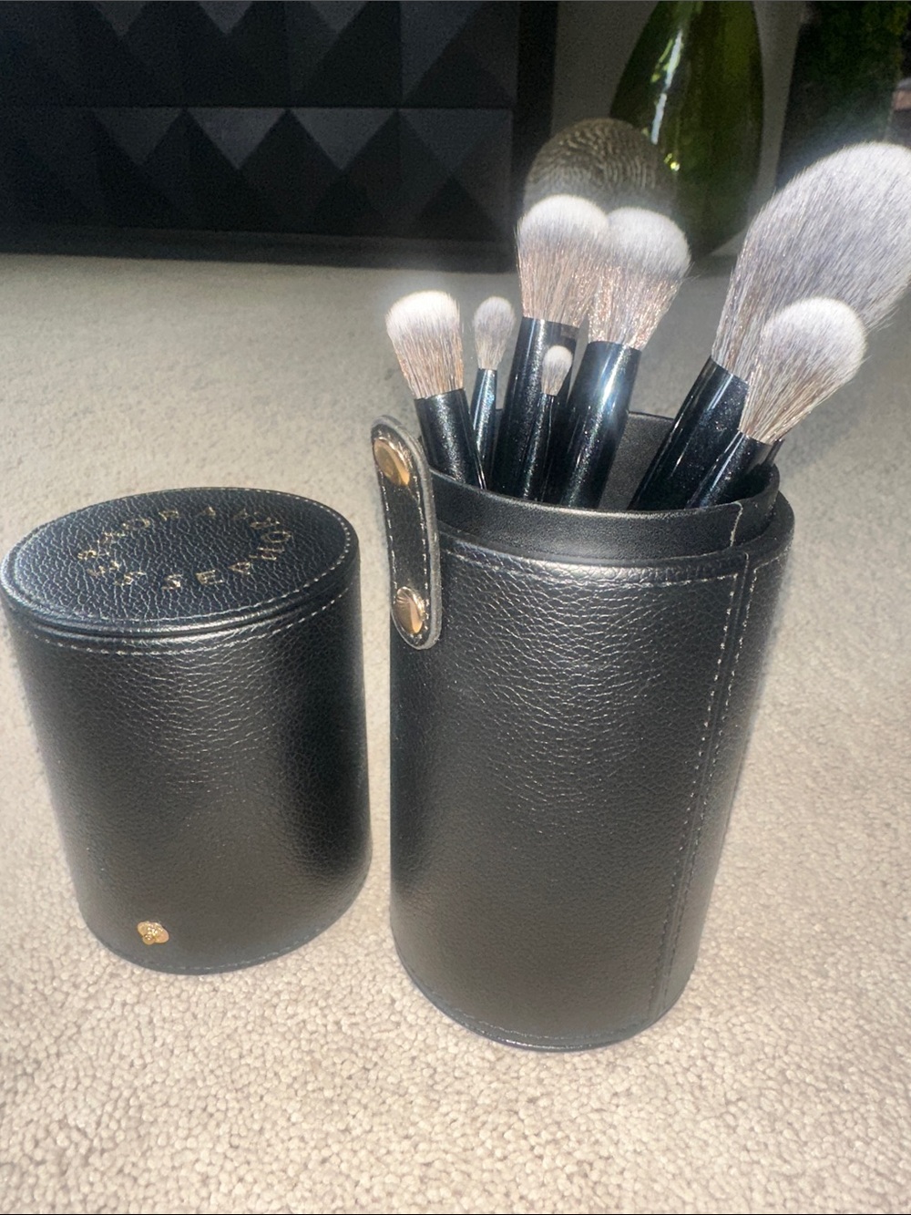 Black Leather Travel Brush Holder with Brushes - Sephora